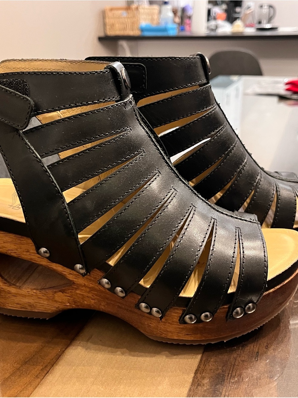 Dansco Black Strappy Leather Wedge Sandals